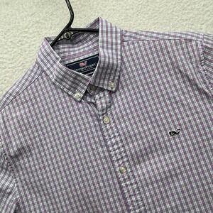 Vineyard Vines Whale Shirt Mens Medium M Slim Fit Purple Teal Plaid Check Preppy